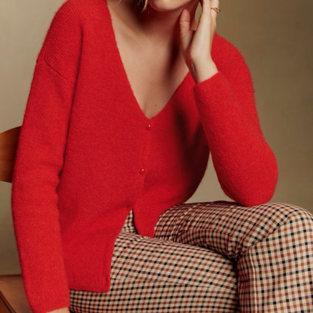 Sezane Vibrant Red V-Neck Sweater